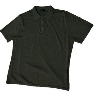 VINCE Deep Green Merino Wool Short Sleeve Polo, XL